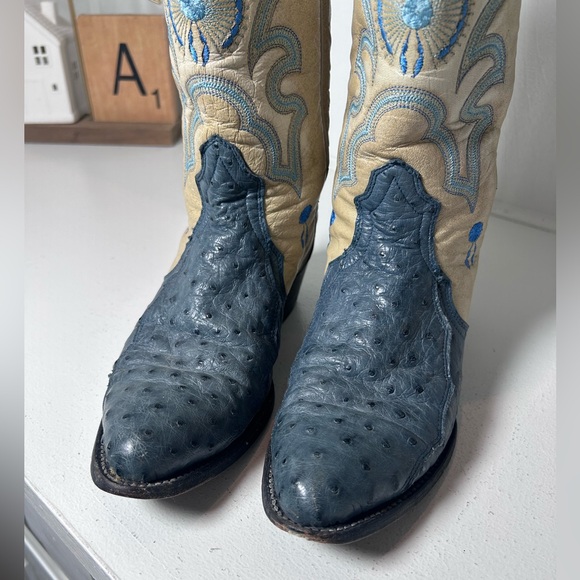 Corral Ostrich Cowboy Boots Women’s 7.5M Blue Exotic Leather Western Handmade - Picture 4 of 8